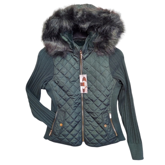 Palomares Sports Quilted Jacket Womens Green Stretch Side Winter Coat Warm New - Picture 16 of 16